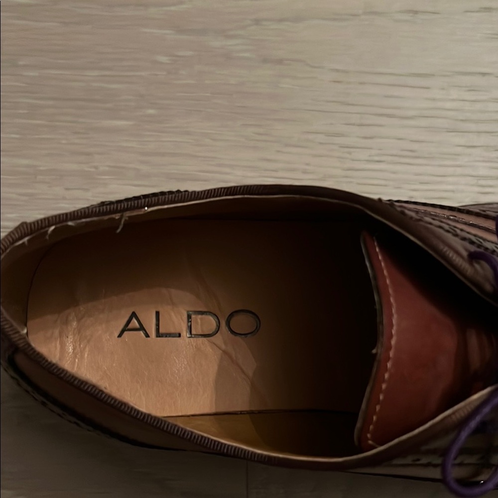 Aldo Brown Leather Oxford Shoes with Brogue Detailing - Picture 2 of 8